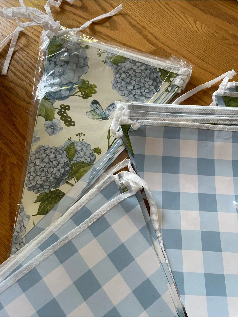 Blue Floral & Gingham Party Bunting Banners. Set of 5- Home Party Supplies🌼